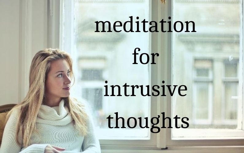 woman sitting down looking at meditation for intrusive thoughts writing